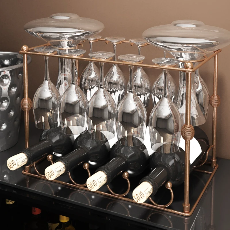 

Vintage Antique-Style Wine Glass And Decanter Rack Set Rustproof Hanging Stemware Organizer for Cup Storage in Bars And Kitchens