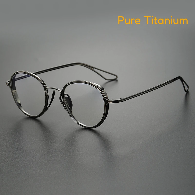 Designer Pure Titanium Glasses Frames For Men Fashion Retro Oval Large-Frame High Number Myopia Prescription Eyeglasses Frames