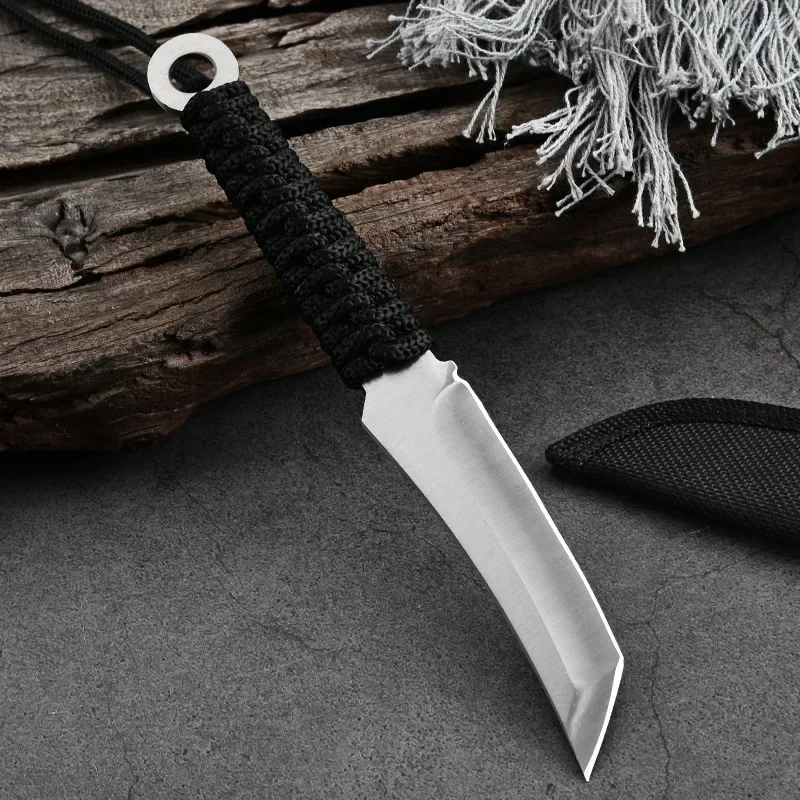 2024 New Outdoor Survival Knife, Nylon Rope High Hardness Straight Knife, Jungle Camping Portable EDC Knife with Sheath