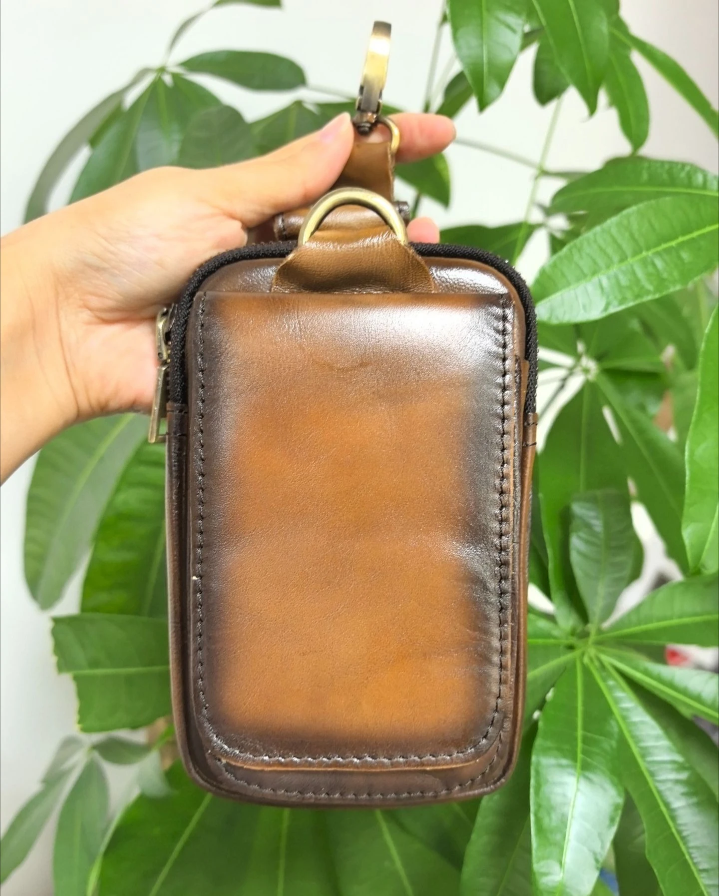 Top-grain cowhide color-coated waist-hung wallet, 6-inch mobile phone storage, multi-pocket work waist bag