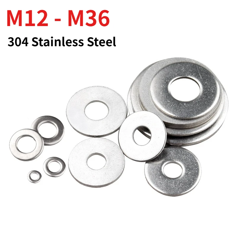 304 Stainless Steel Flat Washers DIN125 M12-M36 Plain Washers, Metal Gaskets, Shims and Spacers Rust-resistant hardware washers