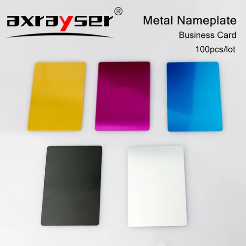 100 Uds placa de identificación de Metal tarjetas en blanco de negocios Material Multicolor de aleación de aluminio 5 colores para máquina grabada de marcado láser