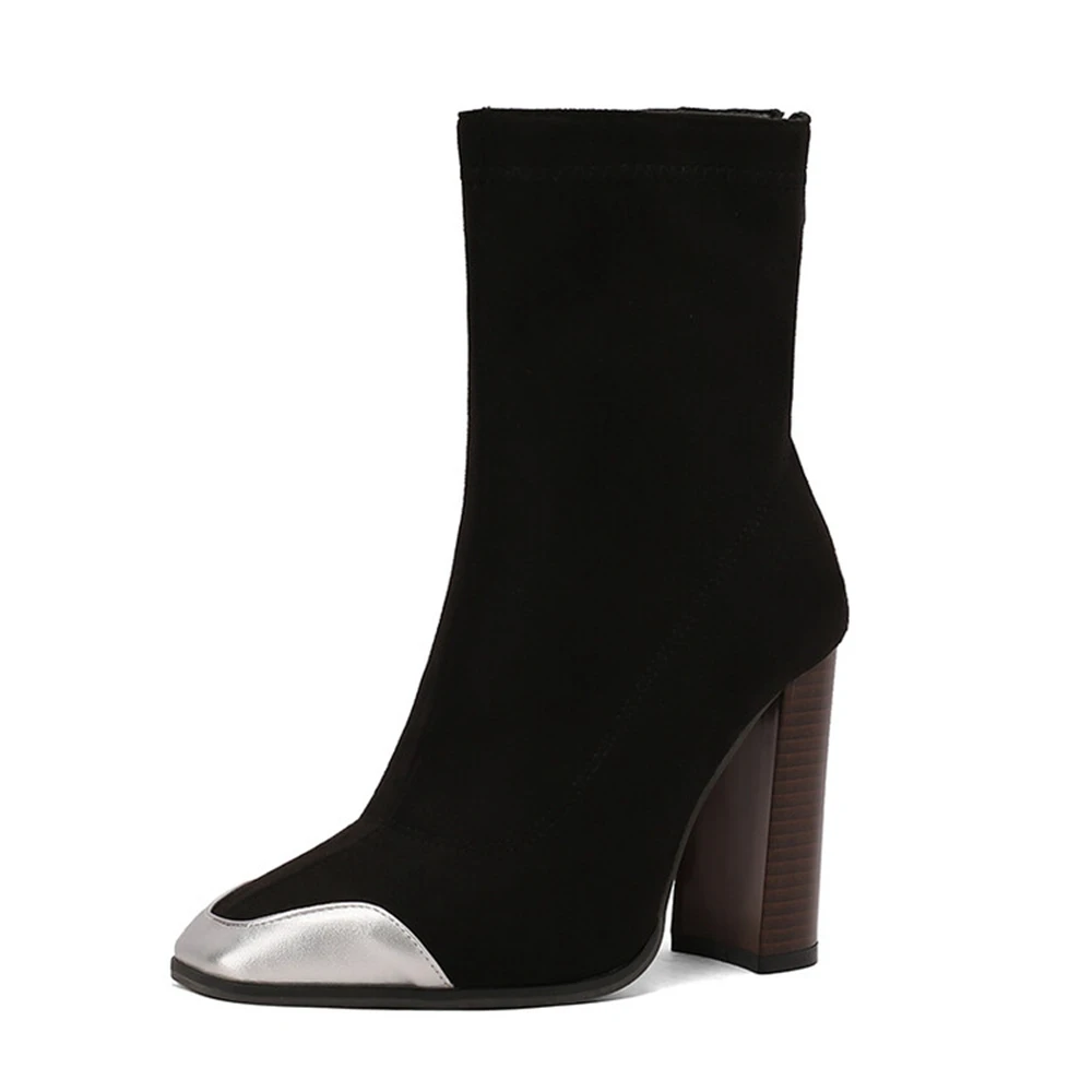 Ankle Boots Women square Toe Back Zipper Black Chunky Heels Sexy Fashion Party Dress Platform Booties Large Size 49 50 74-3