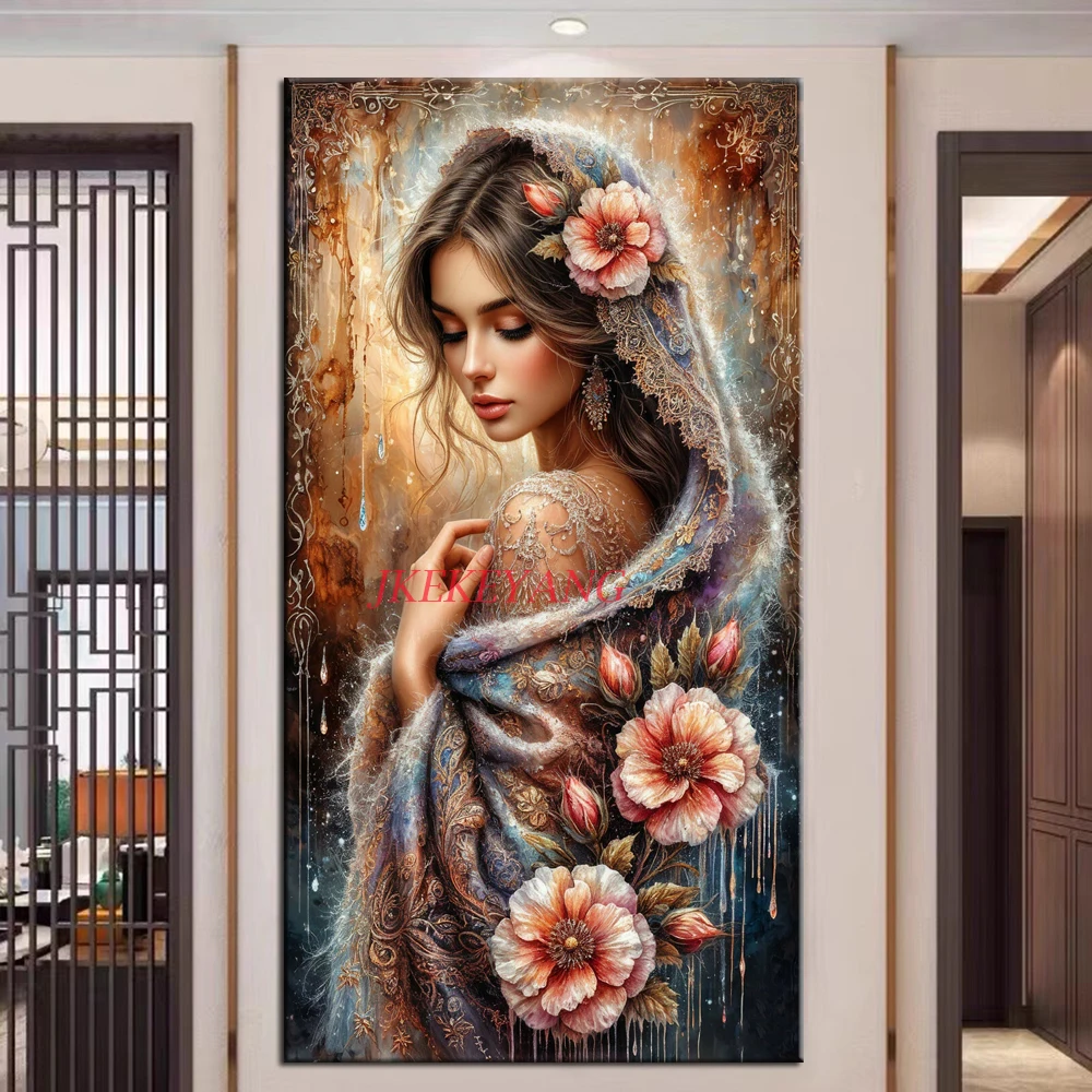 

Красивая женщина и цветы картина DIY алмазная живопись вышивка крестиком полные дрели Алмазная мозаика новая коллекция домашний декор