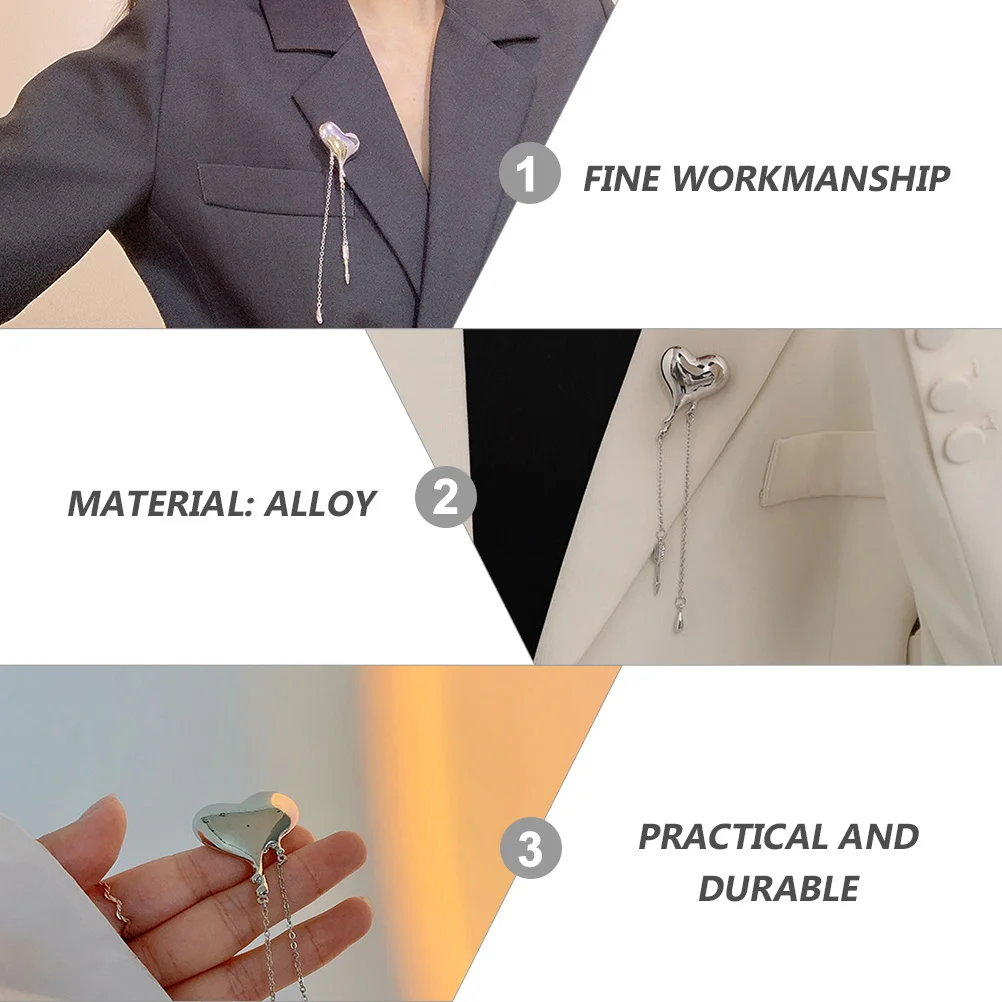 

5Pcs Love Heart Brooch Creative Lightweight Tassel Long Suit Corsage Badge Women Suit Pin Elegant Accessory Love Heart Brooch