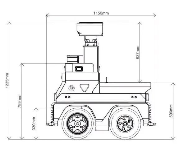Autonoom rijdende onbemande patrouillecamera voertuig met draadgestuurd chassis UGV onderwijsonderzoek en ontwikkeling ROS