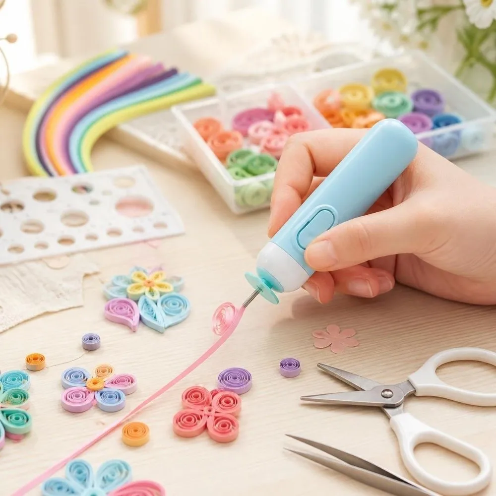 2pcs Plastic Metal Material Electric Quilling Pen Blue 4 Inch Length Electric Slotted Tool Paper Rolling Pen For DIY Art Crafts