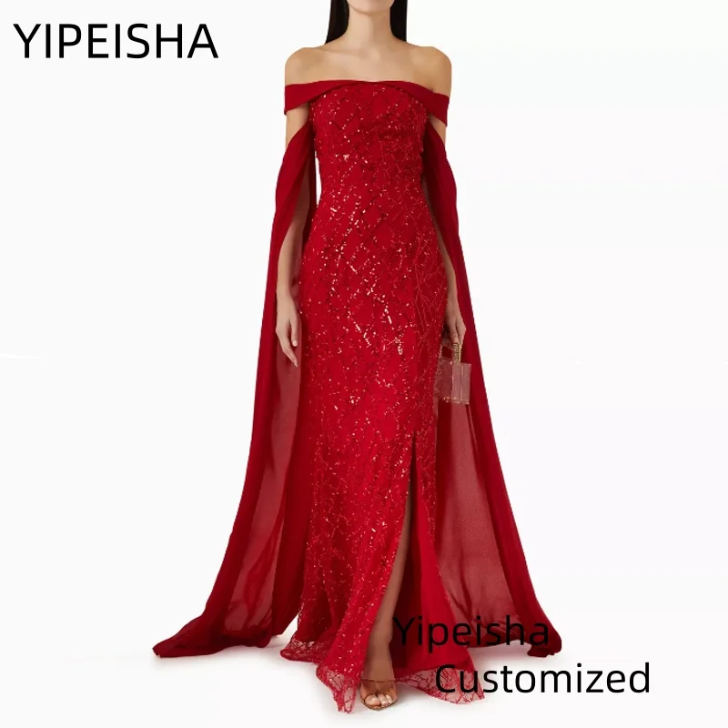 

Customized Shinning Sequins Mermaid Split Slit Prom Dress Off Shoulder Evening Dress Women Formal Party Gown Robes De Soirée