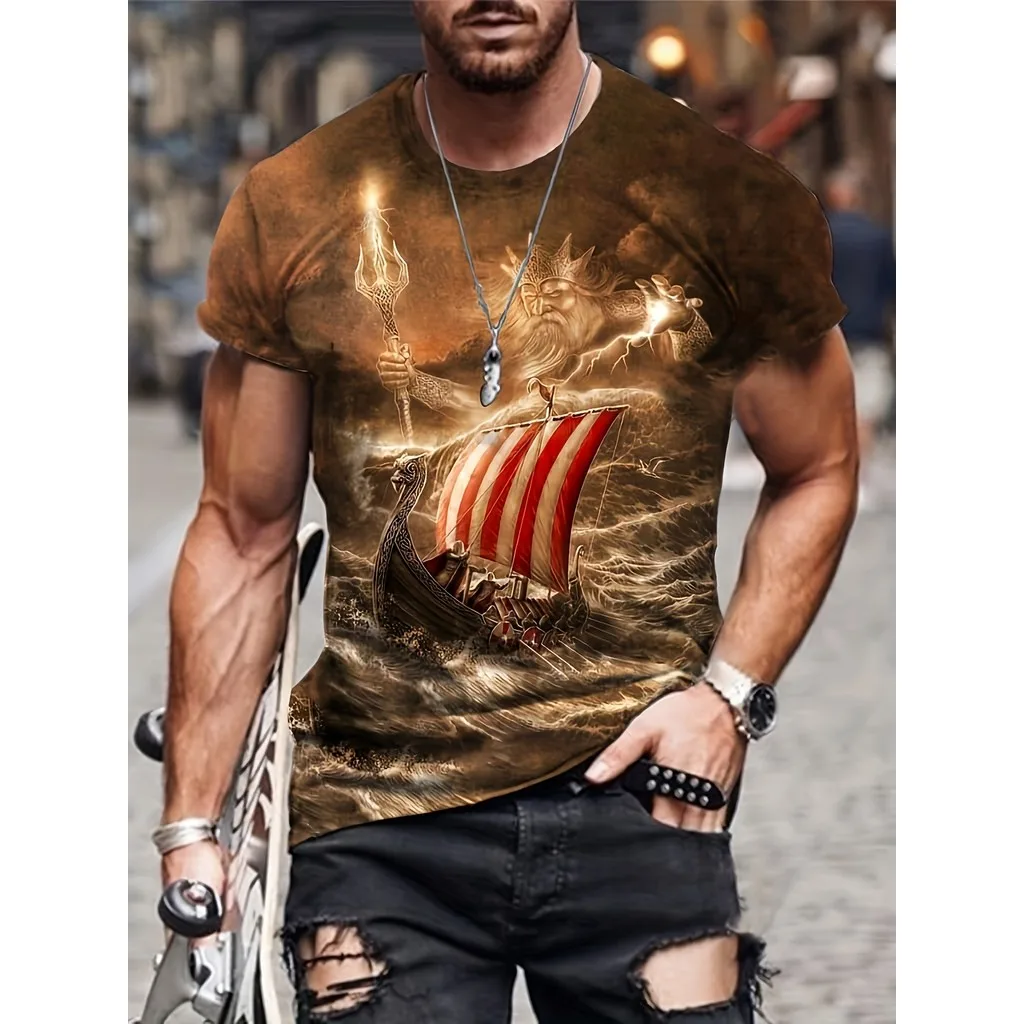 المراكب الشراعية ثلاثية الأبعاد طباعة في الهواء الطلق المتطرفة الرياضة سريعة الجافة تنفس الرجال تي شيرت شارع البحر عادية بسيطة اليومية ملابس قصيرة الأكمام