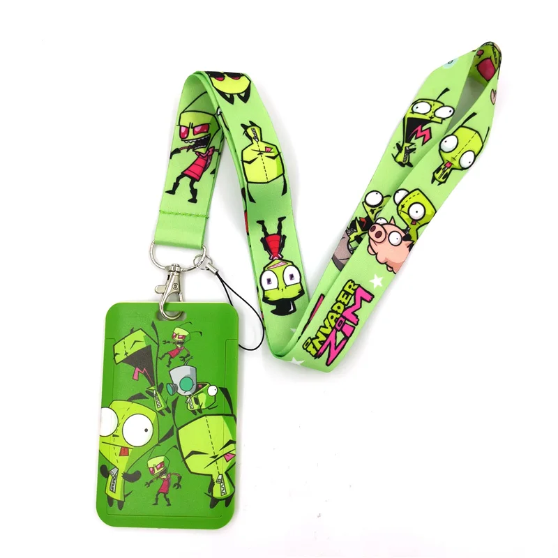 Invader Zim Art Cartoon Anime Fashion Lanyards Bus ID Name Work Card Holder Accessories Decorations Kids Gifts