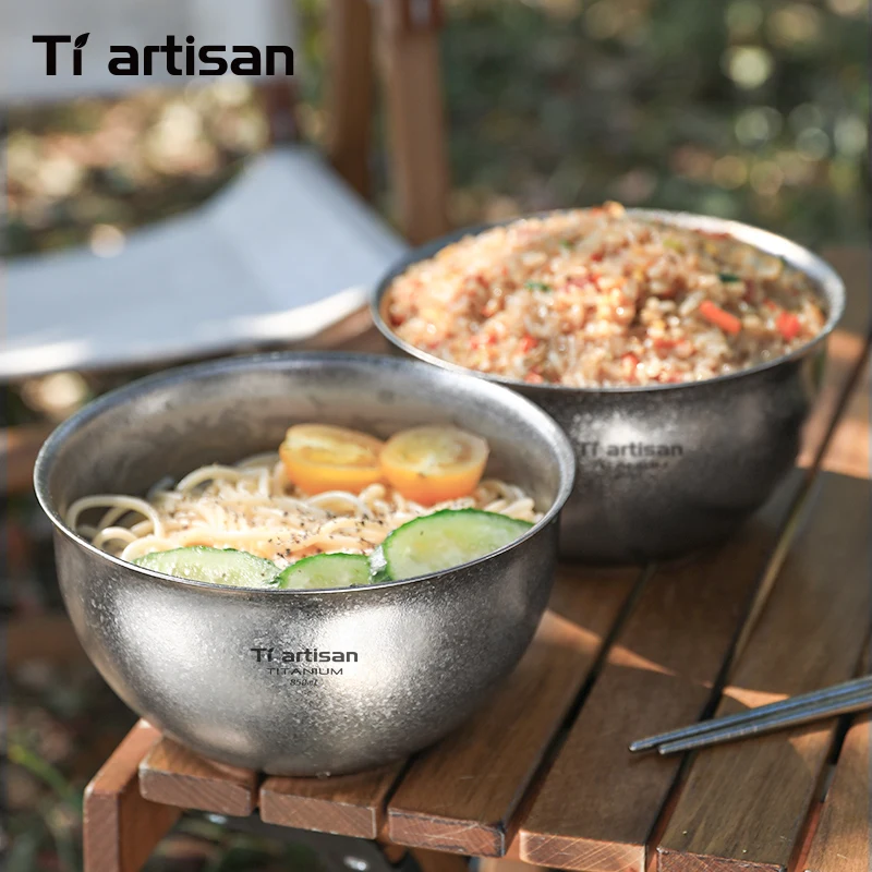 Tiartisan Bol de camping ultraléger en titane pur 850 ml Bol à soupe non ébrûlure double couche Récipient alimentaire portable pour pique-nique en plein air