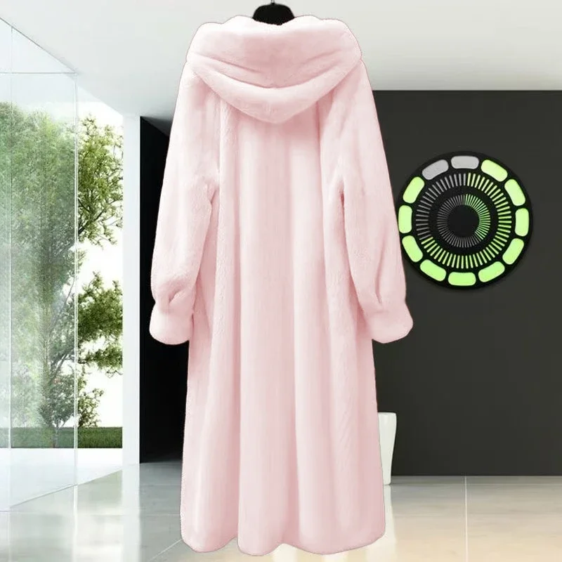 Women's Winter Hooded Long Faux Mink Coat Design Luxury Brand Faux Fur Trench Coat Warm Soft High Quality Windproof Snow Clothes