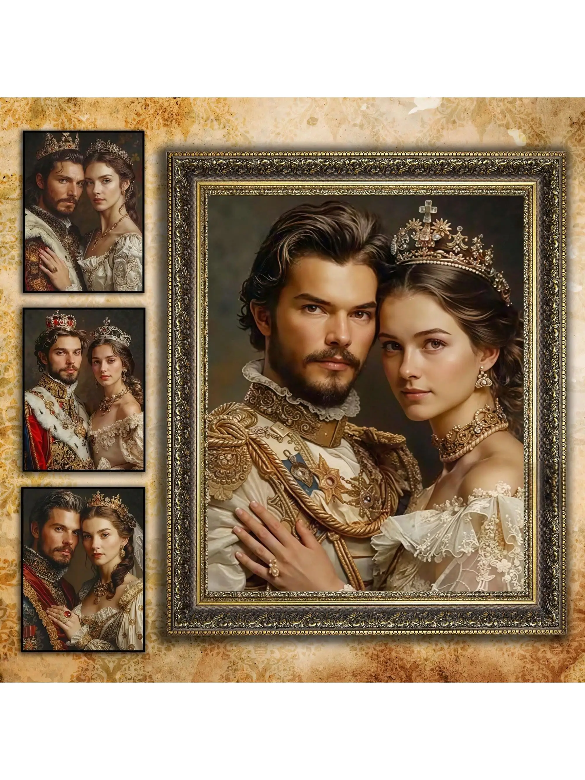 Изготовленный на заказ портрет королевской пары из фотографии, персонализированный портрет короля и королевы, портрет эпохи Возрождения, лучший подарок для пары, подарок