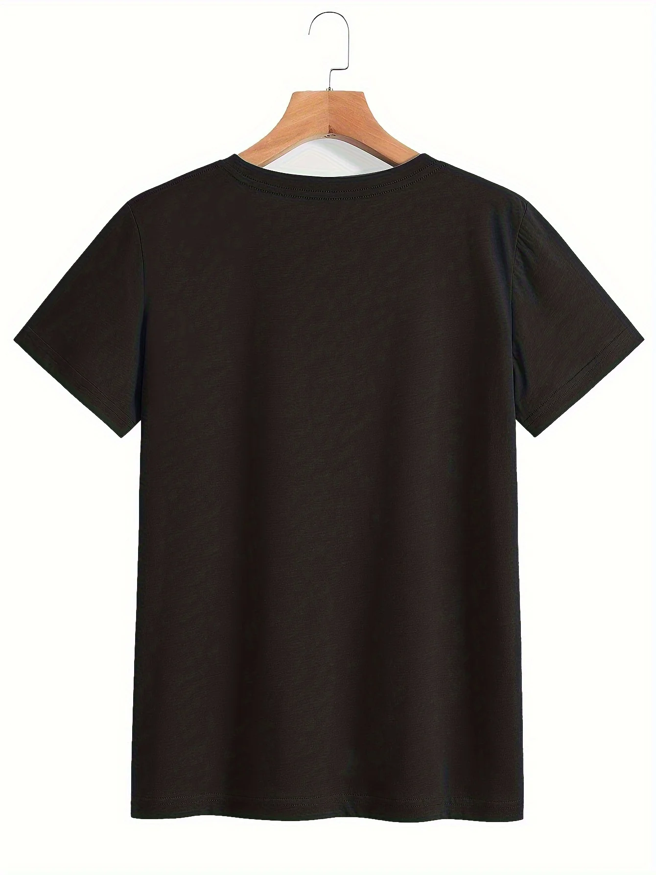 T-shirt nera casual da donna con stampa grafica K-Pop - Manica corta, girocollo, poliestere, Top per tutte le stagioni,