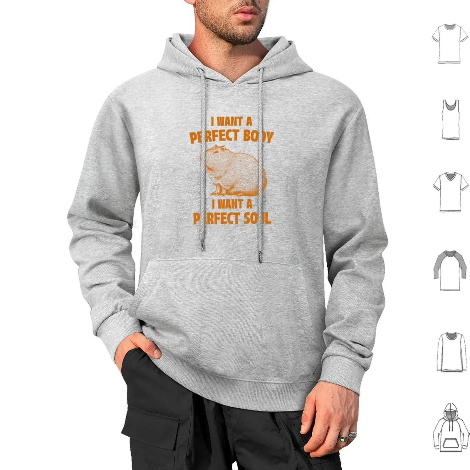 Copy Of Capybara Meme I Want A Perfect Body I Want A Perfect Soul Hoodie cotton Long Sleeve Capybara Capybara Lover Meme