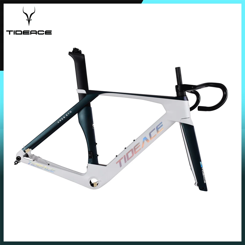 

Велосипедная рама Tideacebike ARES T1000 из карбона, для дисковых тормозов, аэродинамическая, под покрышки до 32C, комплект Tideace T47 с рулем