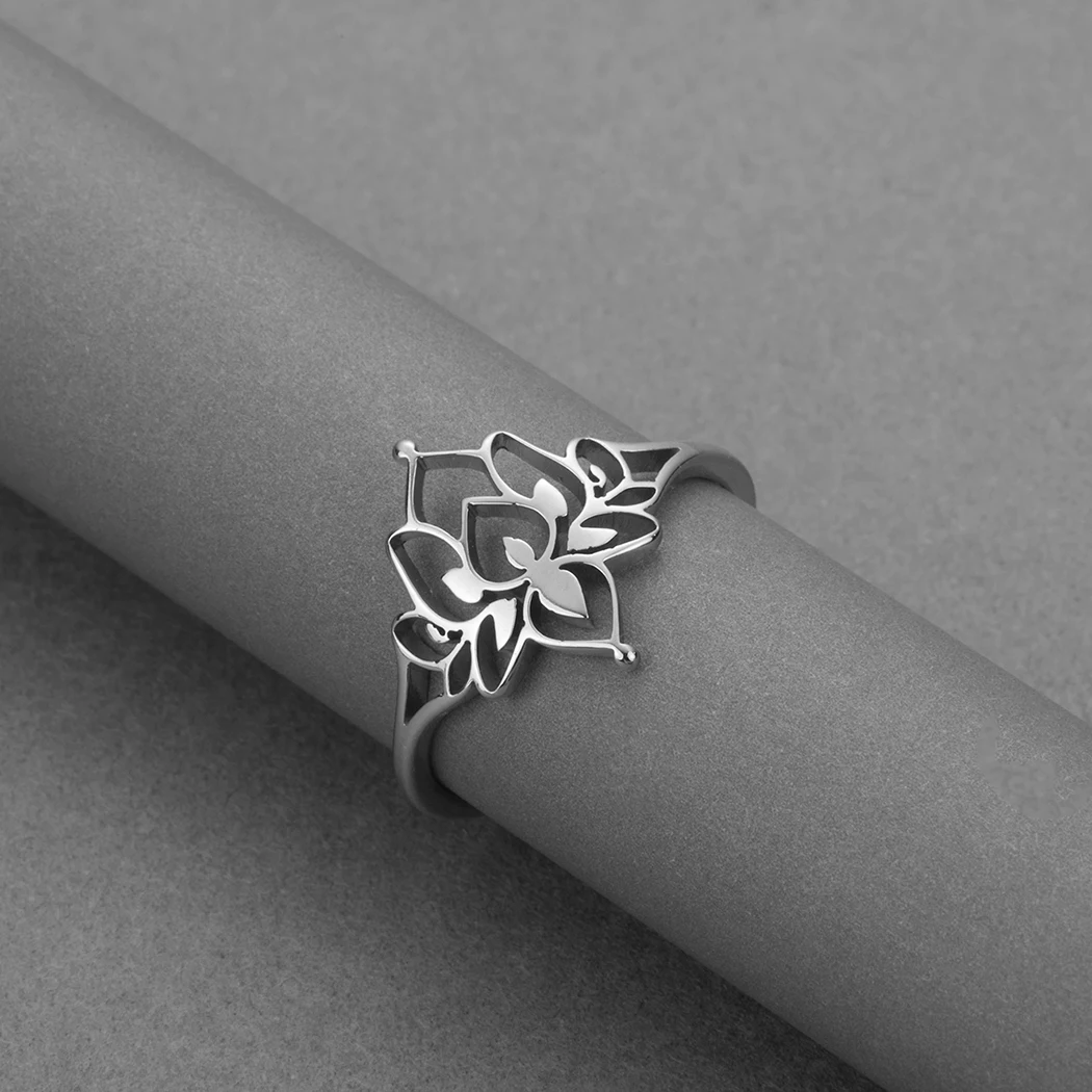 حلقات زهرة اللوتس المجوفة Kinitial للنساء ، الفولاذ المقاوم للصدأ ، خاتم اليوغا البوذا ، خاتم الزواج ، هدية الأم ، Bague