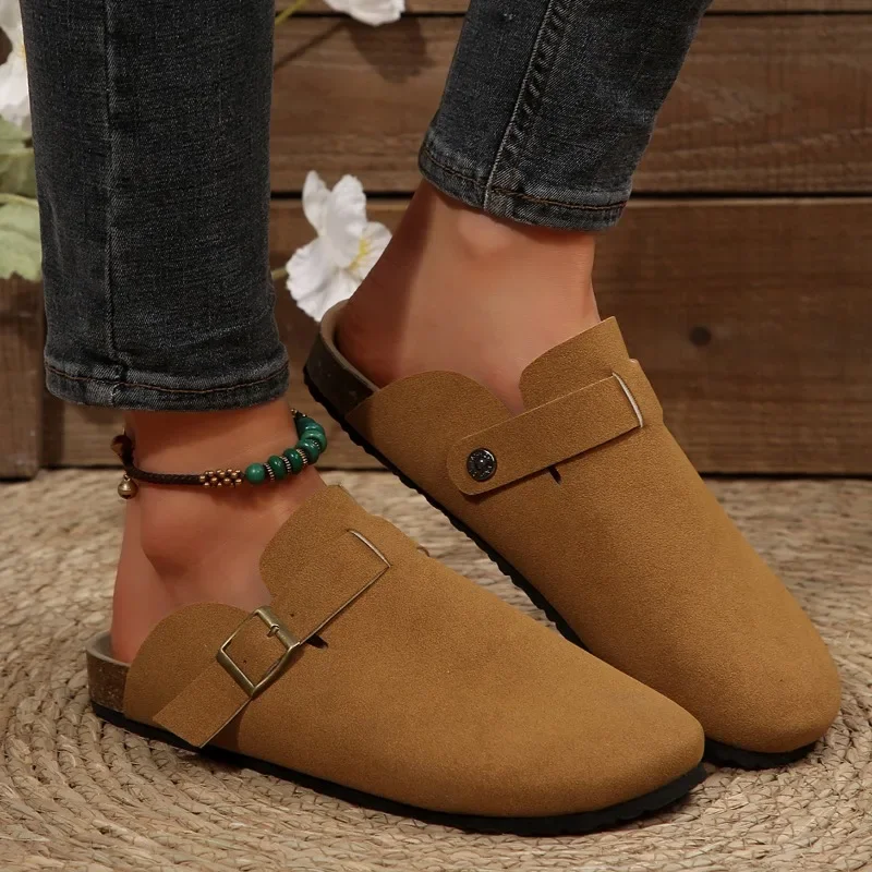 2025 Brand Shoes for Women Closed Toe Women's Slippers Fashion Belt Buckle Outdoor Best Seller Plus Size Solid Flat Slippers