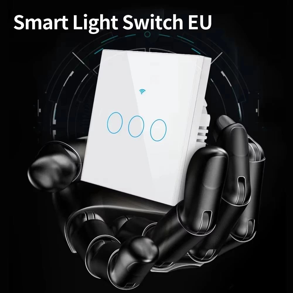 Tuya WIFI Smart RF433 Wall Galss Panel Switch EU 1/2/3/4 Gang Smart life App Voice Control Work With Alexa Google Home