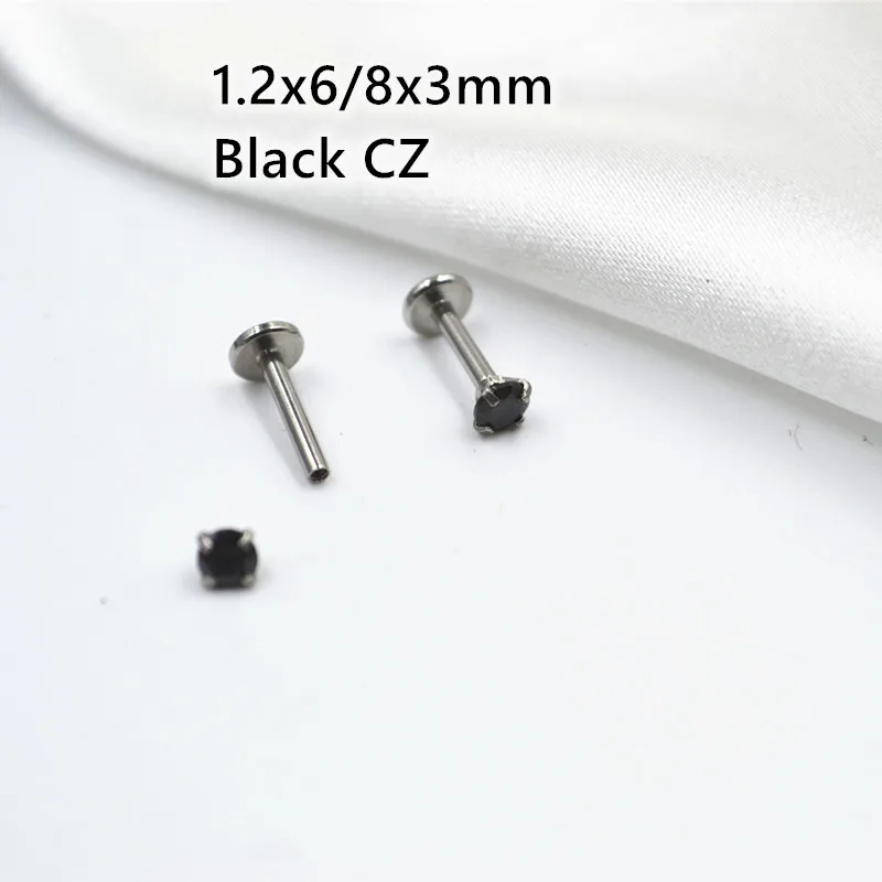 

Lot50pcs Body Jewelry 16G Black CZ Gem Surgical Steel Lip Bar piercing Labret ring Ear Helix Tragus Cartilage Stud 16Gx6/8x3mm