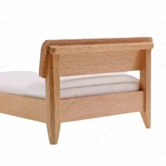 1:12 Doll House Single Bed with Mattress Wood Miniature Furniture DIY Cottage Decoration