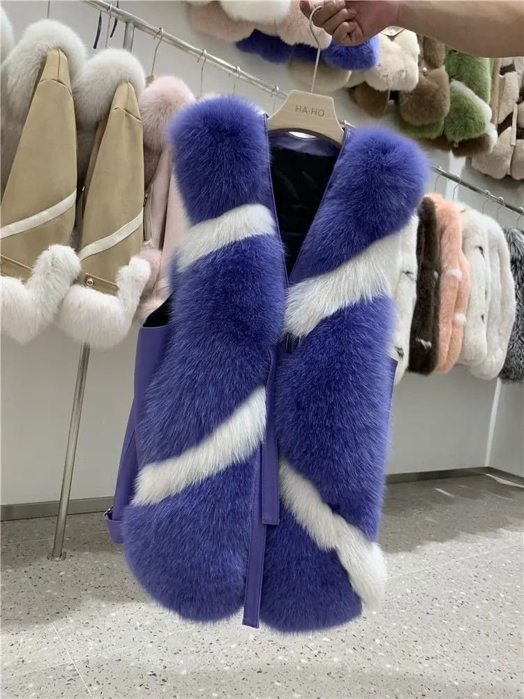 2023 Autumn/Winter Haining New Full Skin Fox Hair Mid length Fur Vest Real Hair Vest Youth Coat