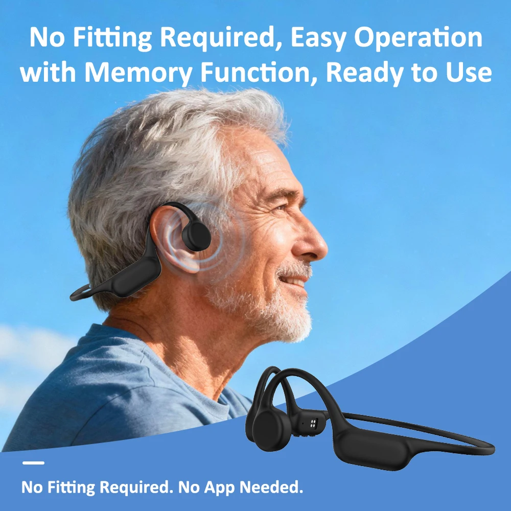 Bone Conduction Hearing Aid IPX8 Waterproof Magnetic Charging Rechargeable Sound Amplifier for Elderly Hearing Loss