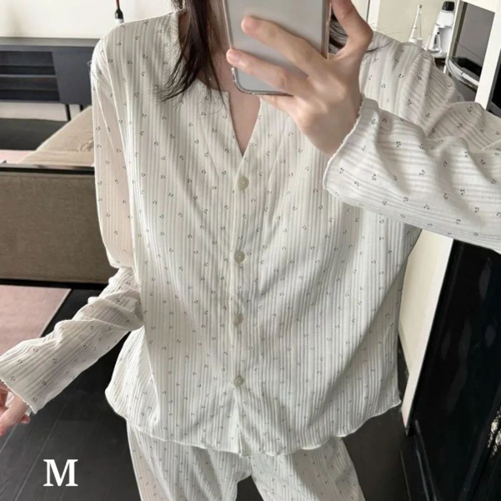 With Chest Pad Sleepwear Set Long Sleeve Floral Print Floral Print Homewear Korean-Style Loose Fit Loose Home Clothes Home Wear