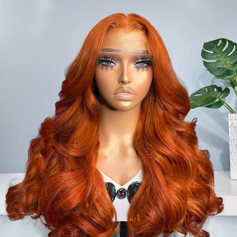 30 40 Inches Orange Ginger Body Wave 13x4 HD Transparent Lace Frontal Wig 13x6 Lace Front Human Hair Wigs Glueless Ready To Go