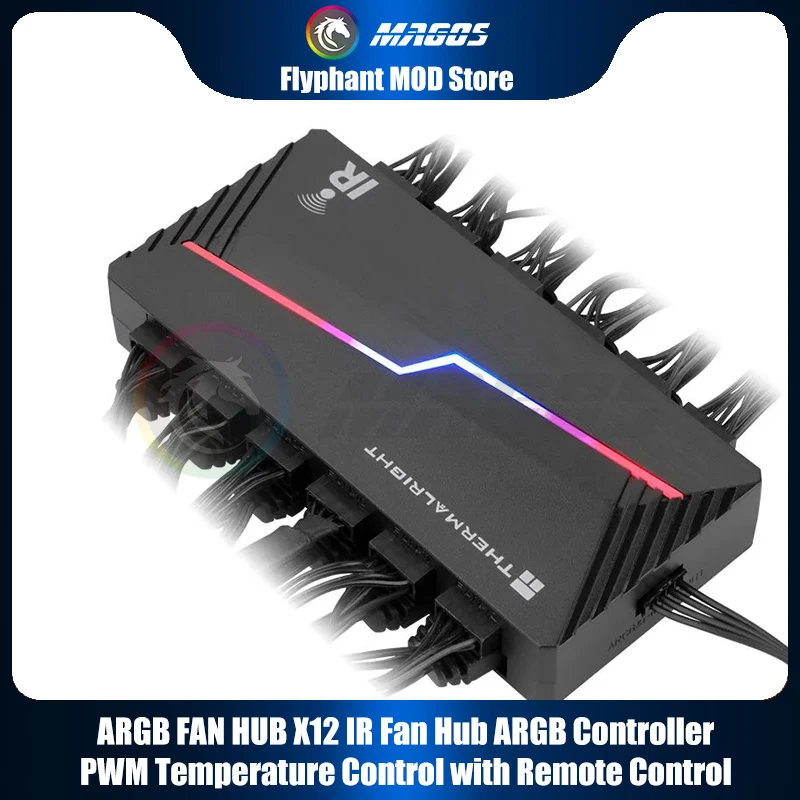 

Thermalright ARGB и FAN HUB X12 IR Черный, 3-контактный ARGB + 4-контактный ШИМ 2 в 1, контроль температуры с дистанционным управлением
