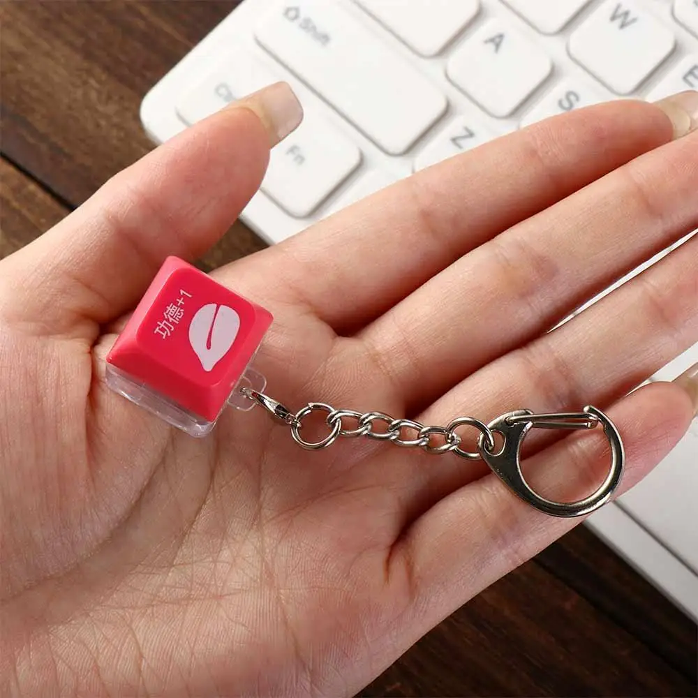 LED Wooden Fish Keyboard Keychain Wooden Fish Keyboard Button Mechanical Keyboard Key Chain Removable Keyboard Switche