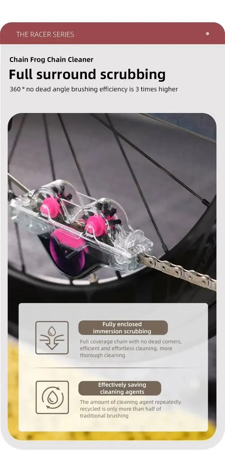 ESLNF Reiniger Reinigungsbürste Fahrrad-Waschset Schutzöl-Kettenreiniger für Mountainbike-Zubehör – Detail 3