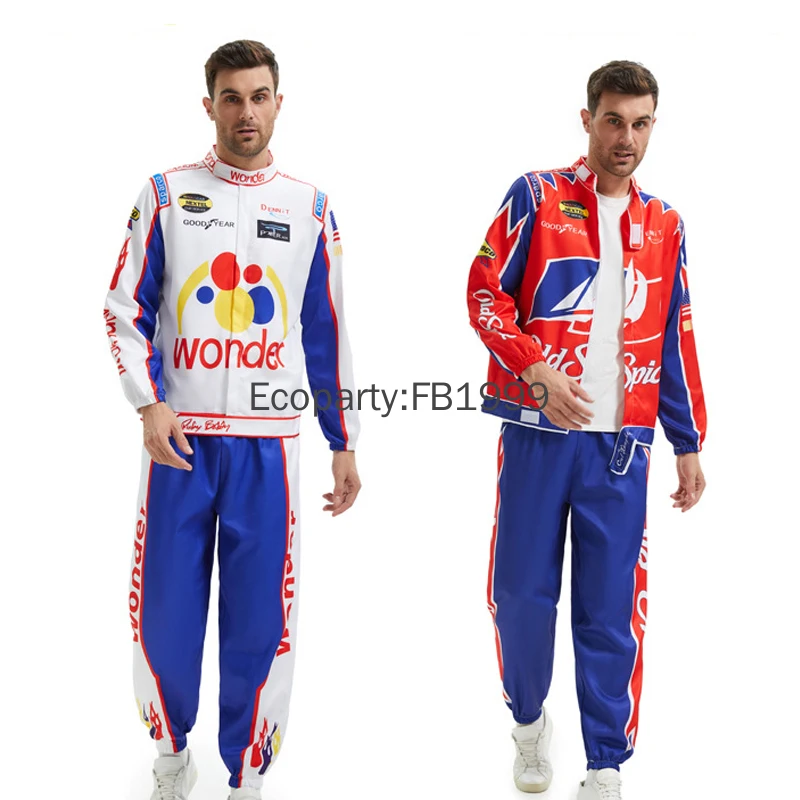 New Talladega Nights Ricky Bobby Racing Uniform Cosplay Red Cal Naughton Jr. Wonder Bread Racing Suit Halloween Costume for Men