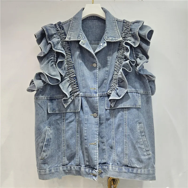 

SuperAen Fashion Loose Denim Vest European and American Style Women Autumn 2025 New Tree Fungus Sleeveless Coats