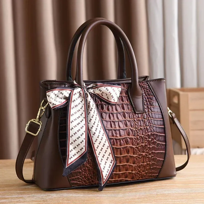 JBTP New Leather Crocodile Pattern Shoulder Crossbody Bag for Women Fashion Scarves Decoration Business Tote Handbag