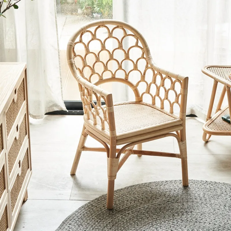 Japanese creative rattan recliner bed and breakfast balcony rattan chair three-piece set household leisure table and chair combi
