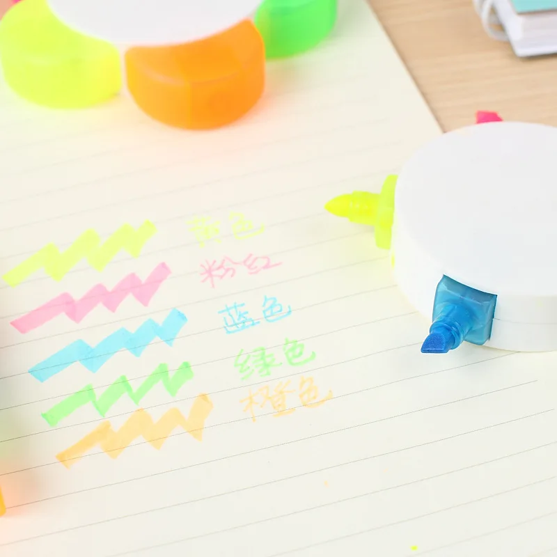 ปากกาเน้นข้อความดอกทานตะวัน10ชิ้นแปรงเขียน set pulpen ปากกาสีปากกาเรืองแสง5 in 1เครื่องเขียน