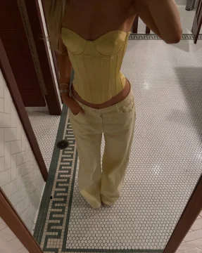 

Sexy Yellow Sweetheart Neckline Corset Top Women Strapless Boned Slim Fit 2026 Spring Elegant Party Clubwear Form-fitting Top