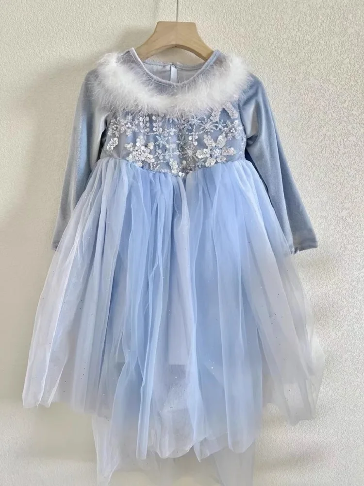 

Girls' Frozen Velvet Princess Dress with Detachable Mesh Cape Elsa Gown for Girls 3-12 Years Old Winter Birthday Party Dresses