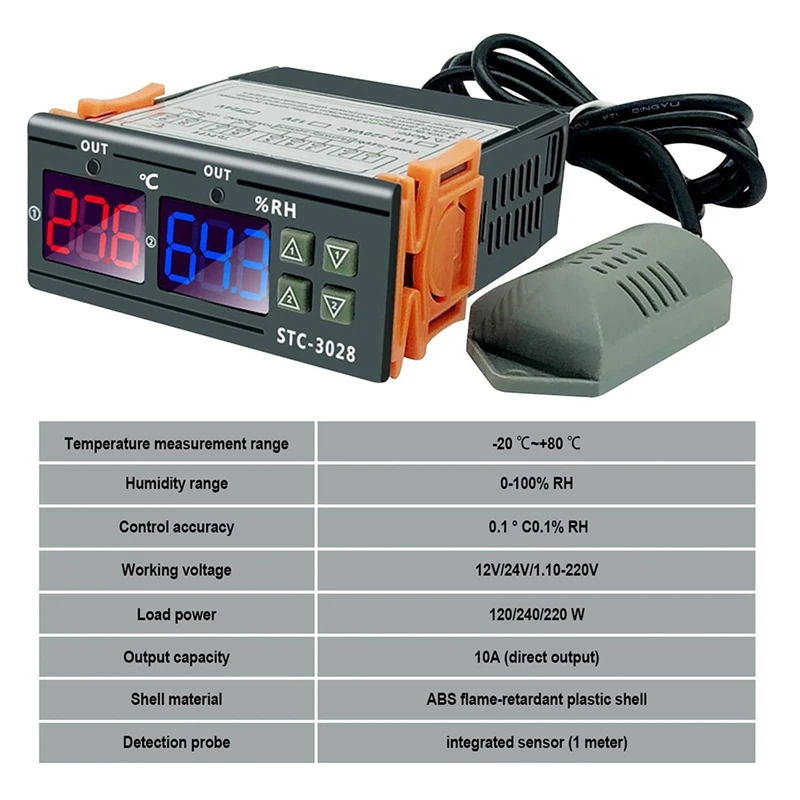 Regolatore di temperatura e umidità a doppio Display STC-3028 10A AC110-220V, termostato digitale intelligente per incubatori