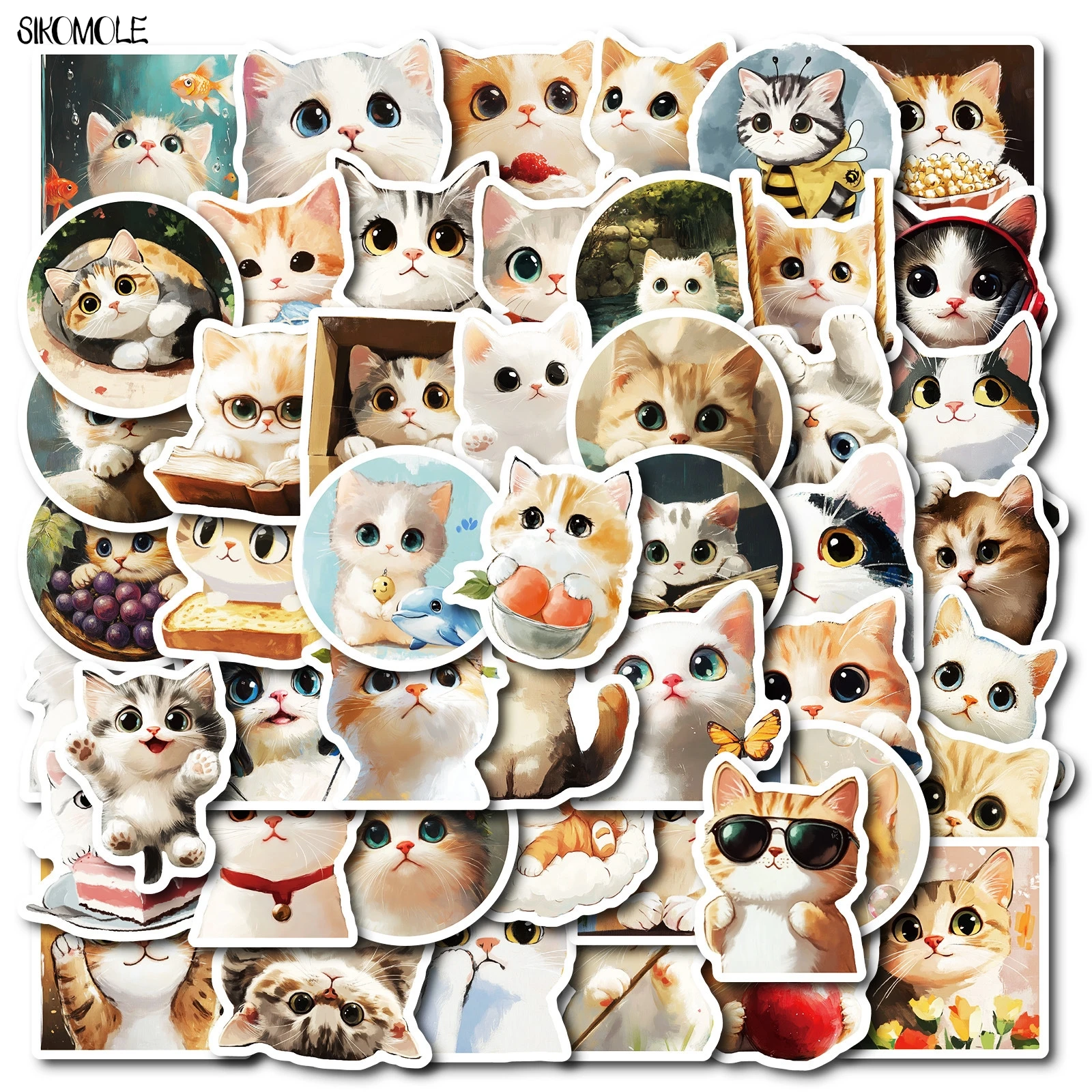 10/30/50PCS Del Fumetto Kawaii Grandi Occhi Gatto Anime Adesivi Animali Estetici Decalcomania FAI DA TE Laptop Skateboard Impermeabile Graffiti adesivo