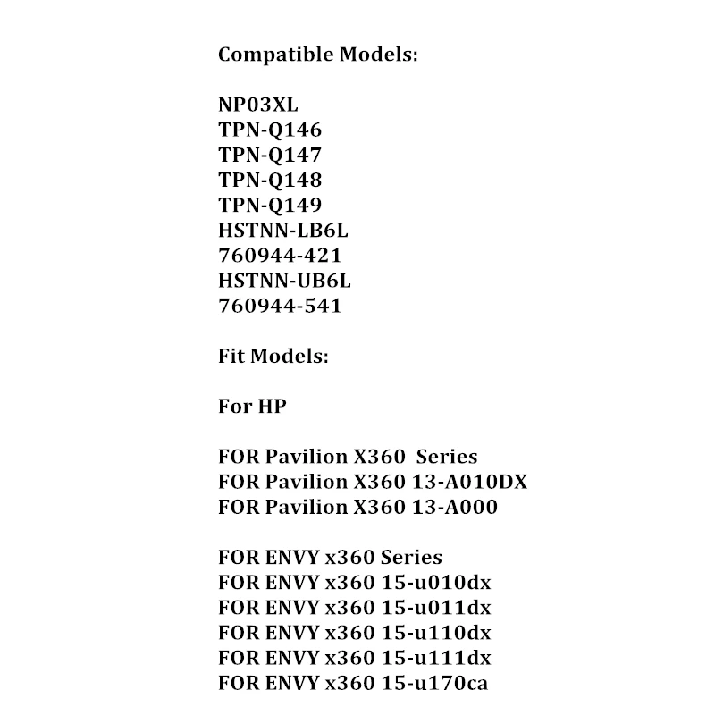 NP03XL Laptop Battery For HP Pavilion X360 13-A000 Series NP03XL TPN-Q146 TPN-Q147 TPN-Q148 TPN-Q149 HSTNN-LB6L  HSTNN-UB6L