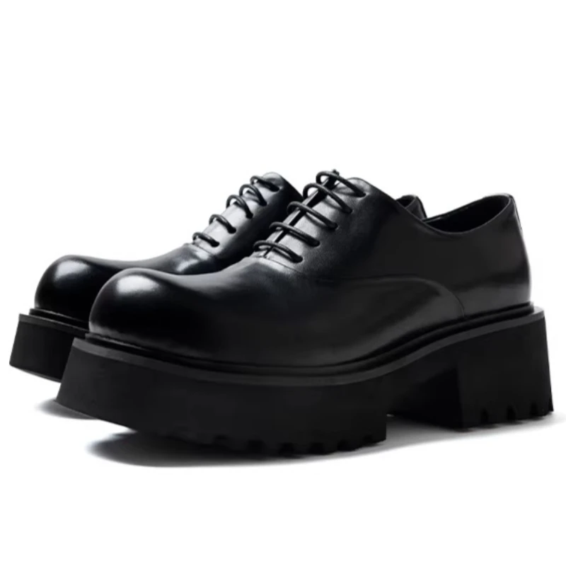 British Original White Wide Version Men's Dress Shoes for Male All-genuine Leather Derby Shoes Thick Sole Height Increasing Shoe