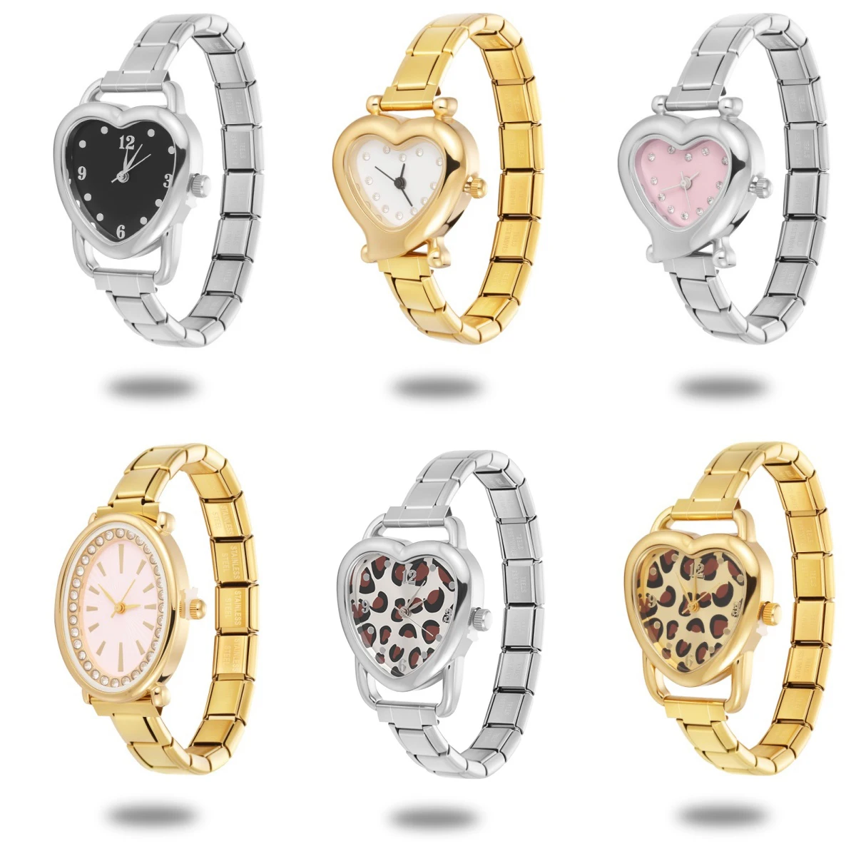 New Fashion Stainless Steel Heart Oval Dial Plate Watch Bracelet Bangle For Party Women Wife Birthday DIY Jewelry Gift Wholesale