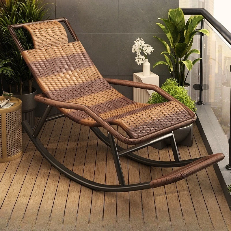 Outdoor rattan chair rocking lazy rocking household elderly bamboo rocking chair rattan recliner leisure chair