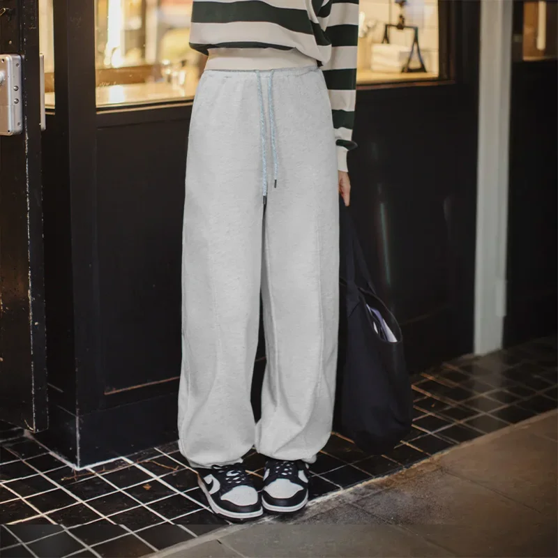 

Женские прямые однотонные спортивные штаны Maden, повседневные брюки с эластичной резинкой на талии и завязками на осень и зиму, универсальные брюки