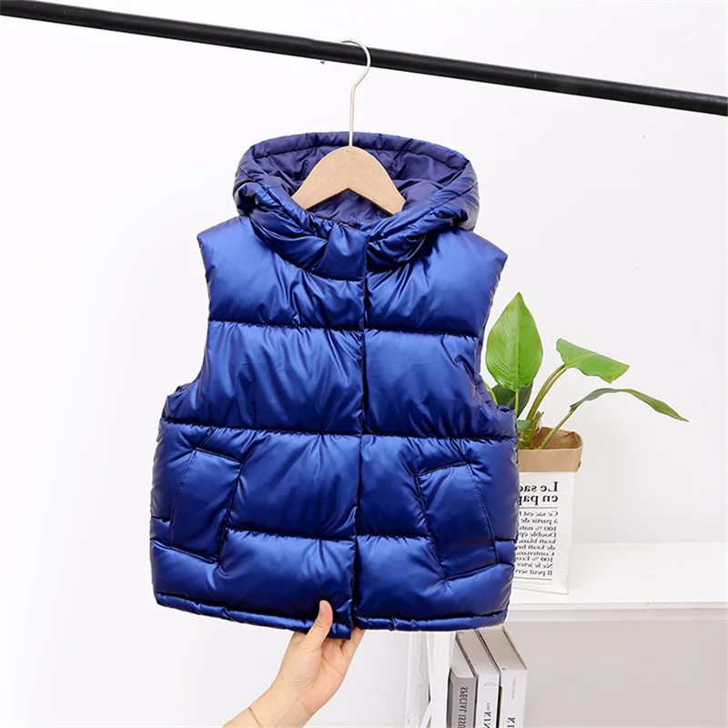 Winter Kids Warm Down Vest Autumn Baby Glossy Non-washable Waistcoat Boys Girls Coat Children Clothing Hooded Jackets Vest