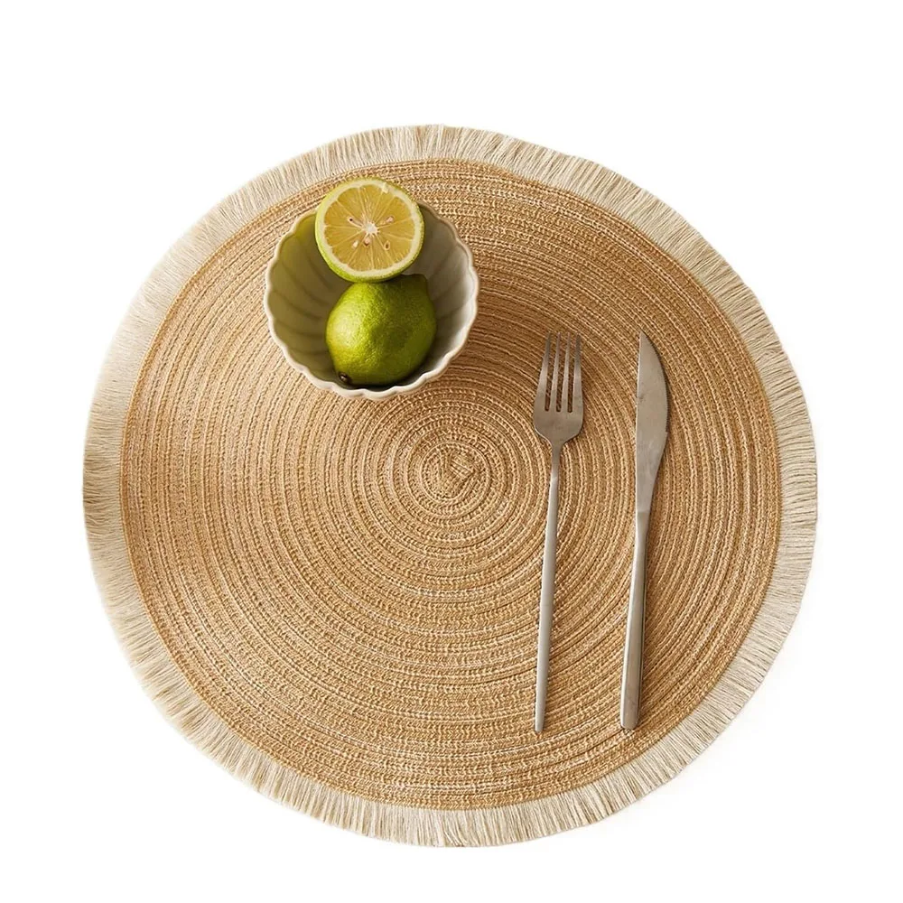 2/4/6pcs/set Hot Selling Fringe Eco-friendly Household Non-Slip Morden Style Table Woven Placemats Polyester Round Mat