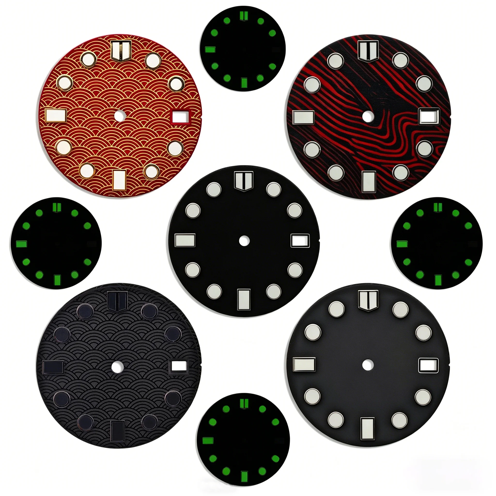 NH35 28.5mm Dial Green Luminous Fish scale pattern Single Calendar Dial Fits NH35/NH36 Movement  Men’s Watch Accessories