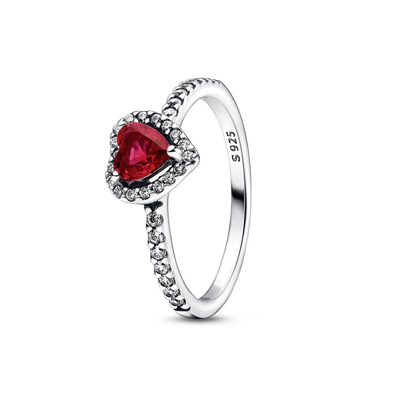 Hot selling 925 sterling silver ring, red heart-shaped crystal ring fit charming ladies as accessories, DIY jewelry gift